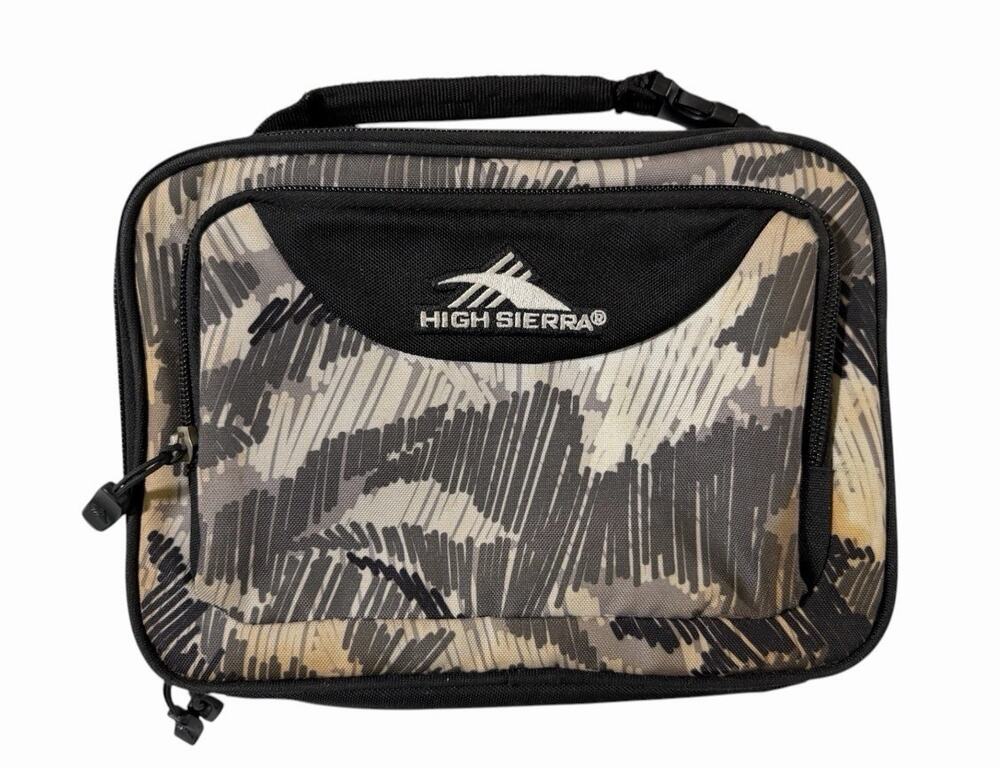High Sierra Insulated Lunch Box Bag Scribble Camo Grey Tan Black Padded Clip-On